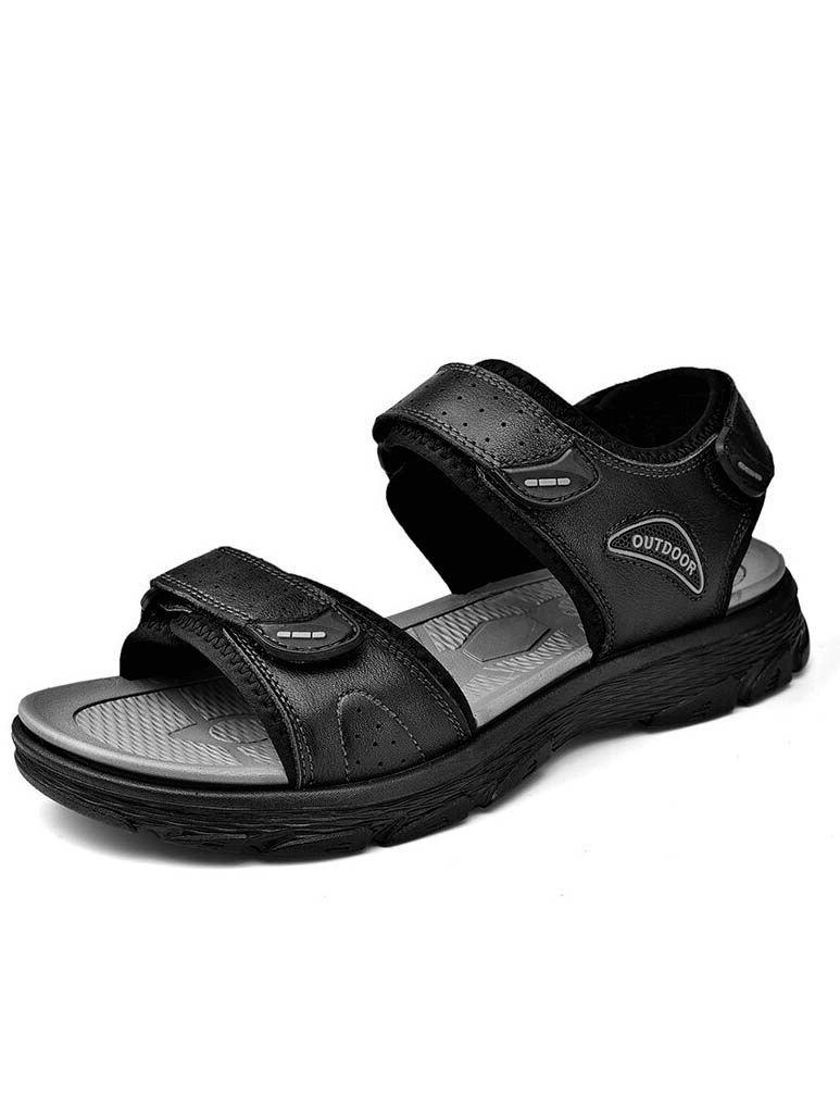 Men's casual leather sandals with soft soles, ideal for hiking and trekking. Classic style with EVA outsole, comfortable outdoor footwear.